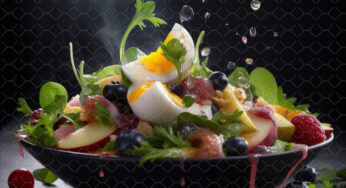 Recipe for red apples, blueberries, eggs, vegetables, and red grapes salad